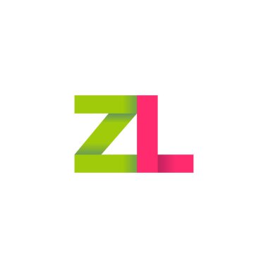 Initial letters ZL, overlapping fold logo, green magenta pink, vector template elements for creative industry