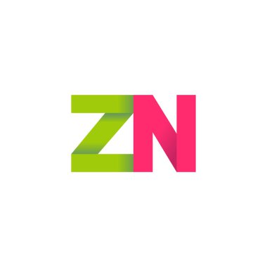 Initial letters ZN, overlapping fold logo, green magenta pink, vector template elements for creative industry
