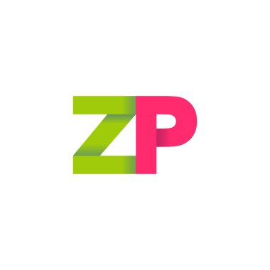 Initial letters ZP, overlapping fold logo, green magenta pink, vector template elements for creative industry