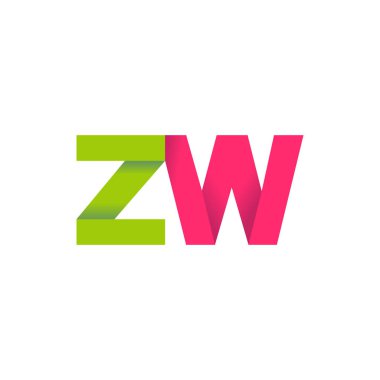 Initial letters ZW, overlapping fold logo, green magenta pink, vector template elements for creative industry