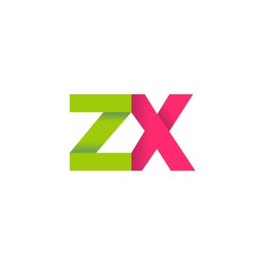 Initial letters ZX, overlapping fold logo, green magenta pink, vector template elements for creative industry