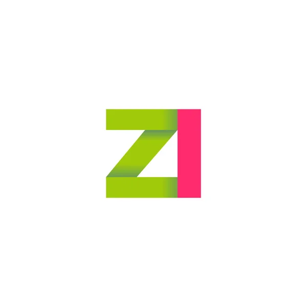 Initial Letters Overlapping Fold Logo Green Magenta Pink Vector Template — Wektor stockowy