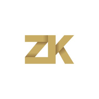 Initial letters ZK, overlapping fold logo, brown gold, vector template elements for creative industry