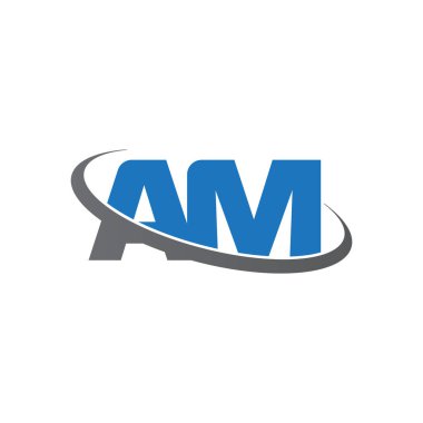 Initial letters AM, swoosh orbit ring logo, blue gray, vector template elements for business, company, creative industry
