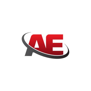 Initial letters AE, swoosh orbit ring logo, red gray black, vector template elements for business, company, creative industry