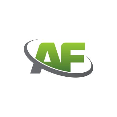 Initial letters AF, swoosh orbit ring logo, green gray silver, vector template elements for business, company, creative industry