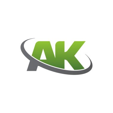 Initial letters AK, swoosh orbit ring logo, green gray silver, vector template elements for business, company, creative industry