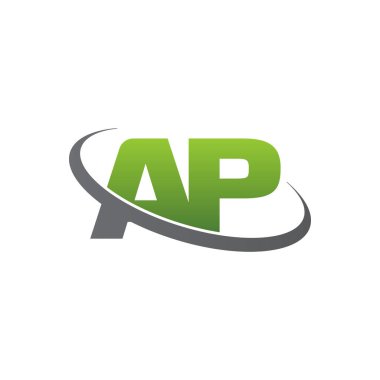 Initial letters AP, swoosh orbit ring logo, green gray silver, vector template elements for business, company, creative industry