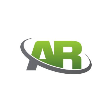 Initial letters AR, swoosh orbit ring logo, green gray silver, vector template elements for business, company, creative industry