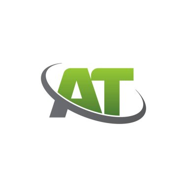 Initial letters AT, swoosh orbit ring logo, green gray silver, vector template elements for business, company, creative industry