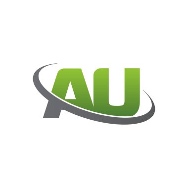 Initial letters AU, swoosh orbit ring logo, green gray silver, vector template elements for business, company, creative industry