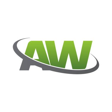 Initial letters AW, swoosh orbit ring logo, green gray silver, vector template elements for business, company, creative industry