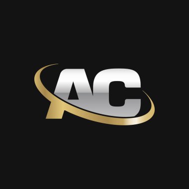 Initial letters AC, swoosh orbit ring logo, silver gold on black background, vector template elements for business, company, creative industry