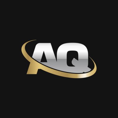 Initial letters AQ, swoosh orbit ring logo, silver gold on black background, vector template elements for business, company, creative industry