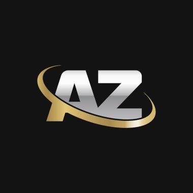 Initial letters AZ, swoosh orbit ring logo, silver gold on black background, vector template elements for business, company, creative industry