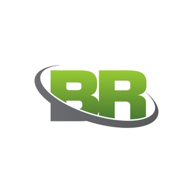 Initial letters BR, swoosh orbit ring logo, green gray silver, vector template elements for business, company, creative industry