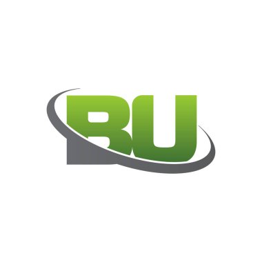 Initial letters BU, swoosh orbit ring logo, green gray silver, vector template elements for business, company, creative industry