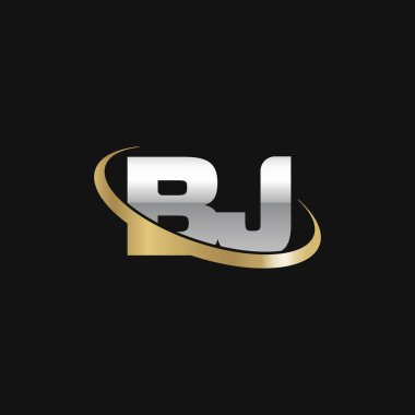 Initial letters BJ, swoosh orbit ring logo, silver gold on black background, vector template elements for business, company, creative industry