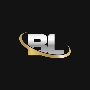 Initial letters BL, swoosh orbit ring logo, silver gold on black background, vector template elements for business, company, creative industry