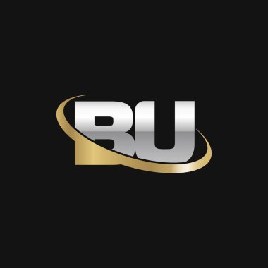 Initial letters BU, swoosh orbit ring logo, silver gold on black background, vector template elements for business, company, creative industry