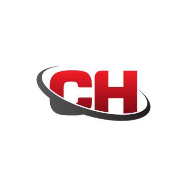 Initial letters CH, swoosh orbit ring logo, red gray black, vector template elements for business, company, creative industry