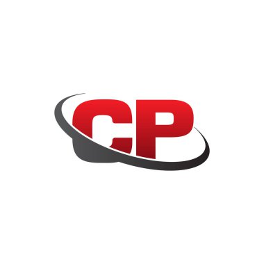 Initial letters CP, swoosh orbit ring logo, red gray black, vector template elements for business, company, creative industry