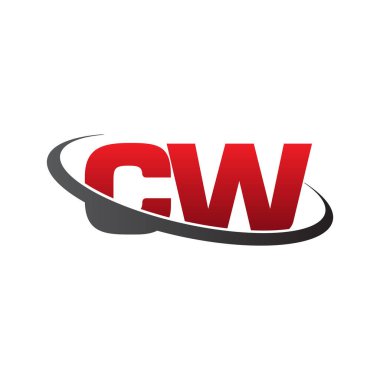 Initial letters CW, swoosh orbit ring logo, red gray black, vector template elements for business, company, creative industry