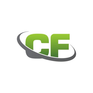 Initial letters CF, swoosh orbit ring logo, green gray silver, vector template elements for business, company, creative industry