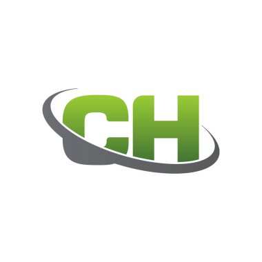 Initial letters CH, swoosh orbit ring logo, green gray silver, vector template elements for business, company, creative industry