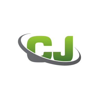 Initial letters CJ, swoosh orbit ring logo, green gray silver, vector template elements for business, company, creative industry