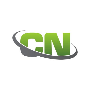 Initial letters CN, swoosh orbit ring logo, green gray silver, vector template elements for business, company, creative industry