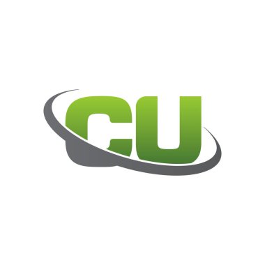 Initial letters CU, swoosh orbit ring logo, green gray silver, vector template elements for business, company, creative industry