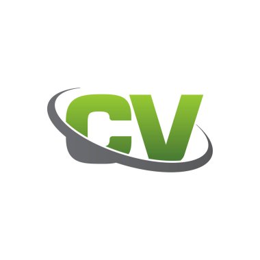 Initial letters CV, swoosh orbit ring logo, green gray silver, vector template elements for business, company, creative industry
