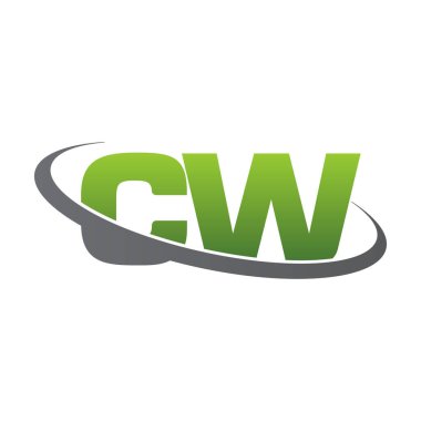 Initial letters CW, swoosh orbit ring logo, green gray silver, vector template elements for business, company, creative industry