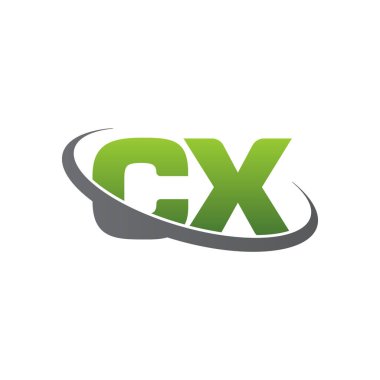 Initial letters CX, swoosh orbit ring logo, green gray silver, vector template elements for business, company, creative industry
