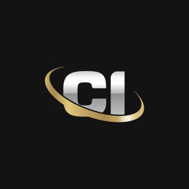 Initial letters CI, swoosh orbit ring logo, silver gold on black background, vector template elements for business, company, creative industry