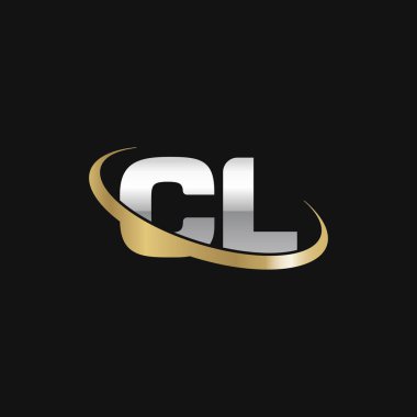 Initial letters CL, swoosh orbit ring logo, silver gold on black background, vector template elements for business, company, creative industry
