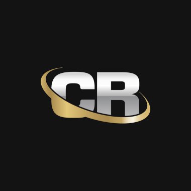 Initial letters CR, swoosh orbit ring logo, silver gold on black background, vector template elements for business, company, creative industry