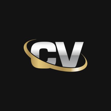Initial letters CV, swoosh orbit ring logo, silver gold on black background, vector template elements for business, company, creative industry