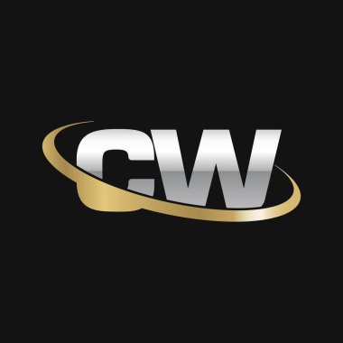 Initial letters CW, swoosh orbit ring logo, silver gold on black background, vector template elements for business, company, creative industry