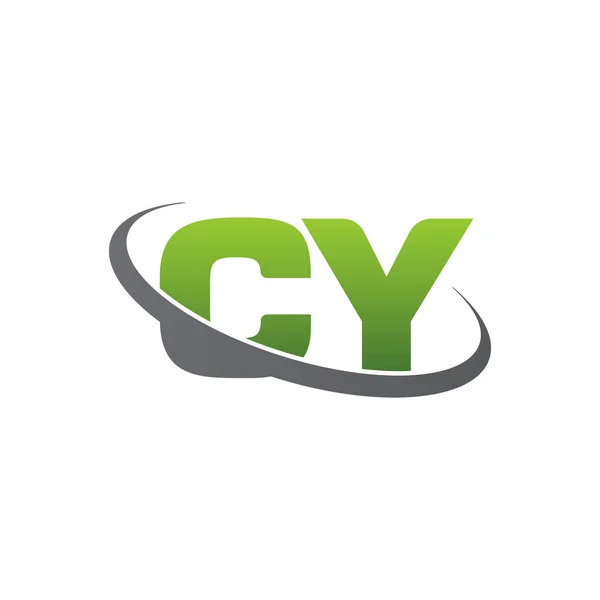 Initial Letters Swoosh Orbit Ring Logo Green Gray Silver Vector — Vector de stock