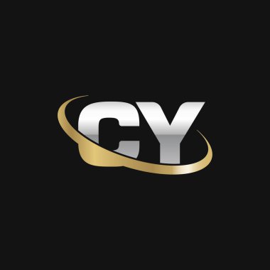 Initial letters CY, swoosh orbit ring logo, silver gold on black background, vector template elements for business, company, creative industry