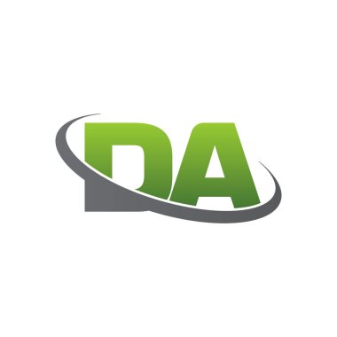 Initial letters DA, swoosh orbit ring logo, green gray silver, vector template elements for business, company, creative industry