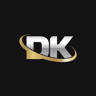 Initial letters DK, swoosh orbit ring logo, silver gold on black background, vector template elements for business, company, creative industry