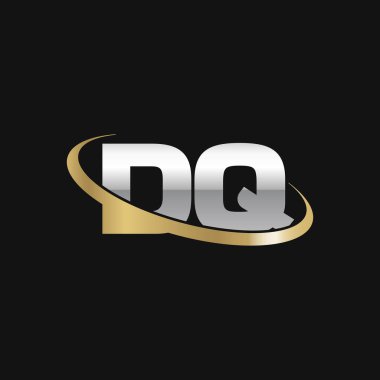 Initial letters DQ, swoosh orbit ring logo, silver gold on black background, vector template elements for business, company, creative industry