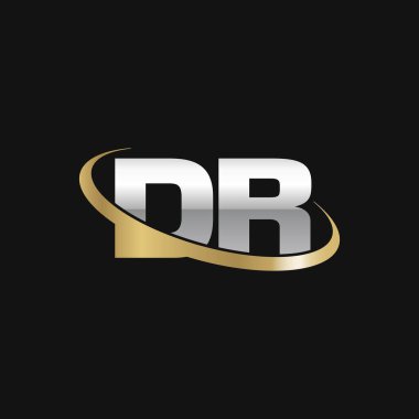 Initial letters DR, swoosh orbit ring logo, silver gold on black background, vector template elements for business, company, creative industry