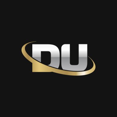 Initial letters DU, swoosh orbit ring logo, silver gold on black background, vector template elements for business, company, creative industry