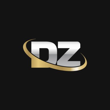 Initial letters DZ, swoosh orbit ring logo, silver gold on black background, vector template elements for business, company, creative industry