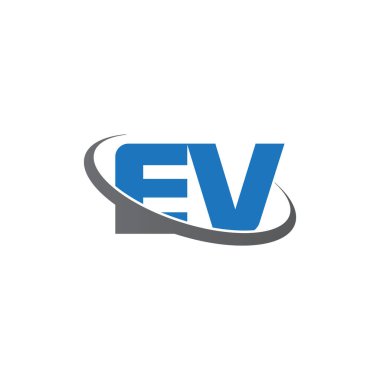 Initial letters EV, swoosh orbit ring logo, blue gray, vector template elements for business, company, creative industry