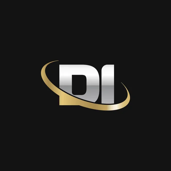 Initial Letters Swoosh Orbit Ring Logo Silver Gold Black Background — Stok Vektör